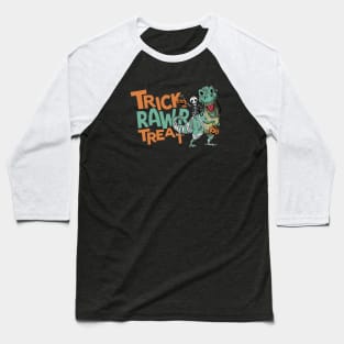 Trick Rawr Treat // Skeleton Riding T-Rex Baseball T-Shirt